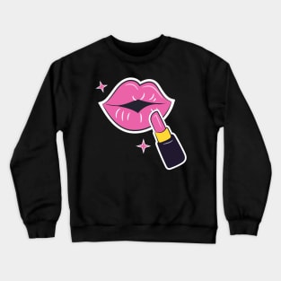 Putting Pink Lipstick on Lips Crewneck Sweatshirt